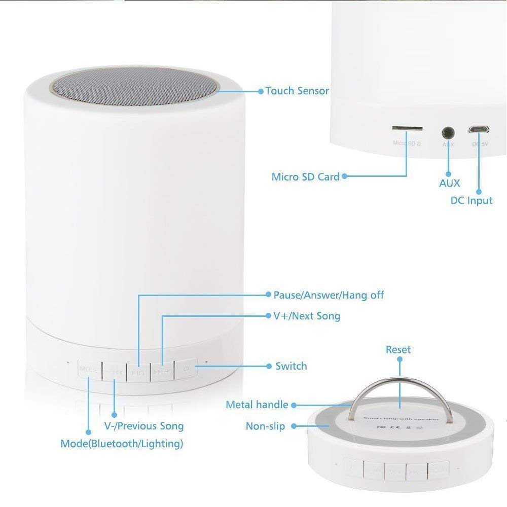 Wireless Bluetooth Speaker Touch Lamp – Portable LED Night Light & Bedside Desk Lamp