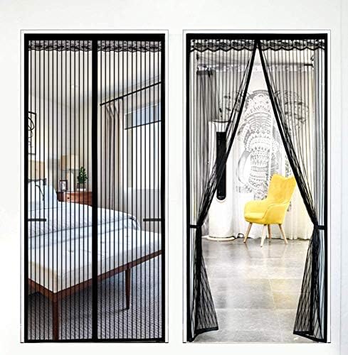 Anti Mosquito Net - Size 100x210cm - Magnetic Mesh Curtain - Screen Door Curtain Net - Hands Free Anti Mosquito Curtain - Automatic Closing Door Mesh - Anti Insect Bug Fly Partition Striped Door Curtain only for wooden door - Size 100x210cm