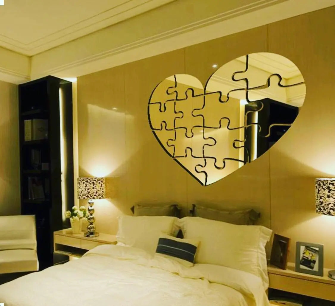 Wall Mirror Frameless Heart Puzzle Design Makeup Mirror – Color Silver – Size 24inch Store