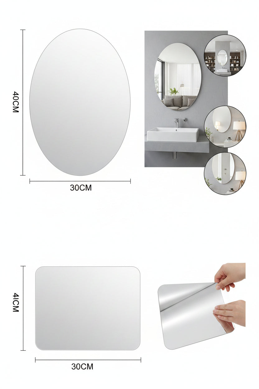 11 Inch Oval Wall Mirror Sticker | Frameless Decorative Mirror