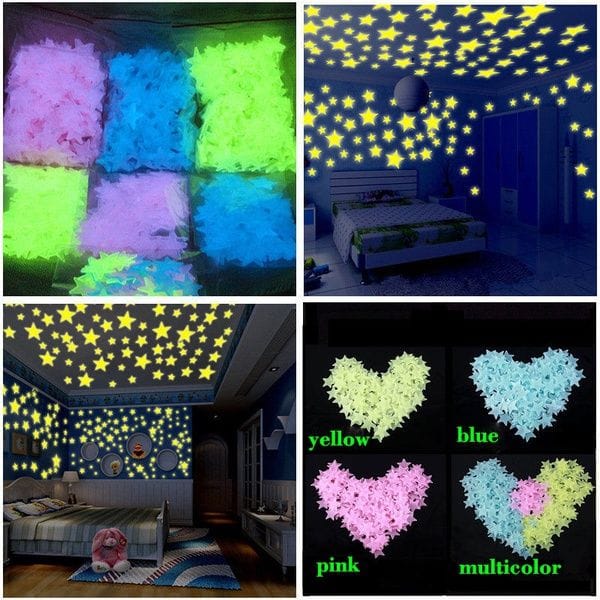 100PCS Glow in the Dark 3D Star Wall Stickers | Luminous Room Decor