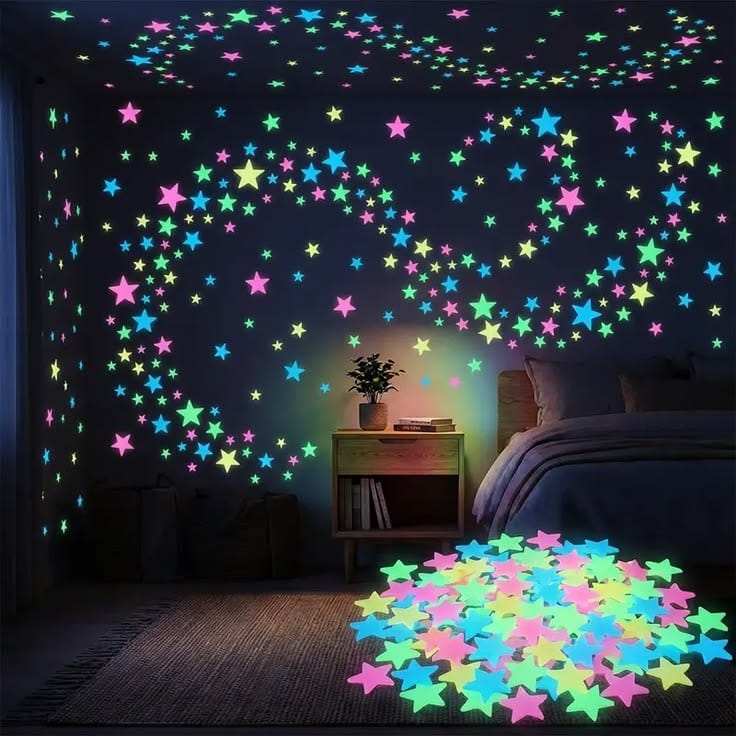 100PCS Glow in the Dark 3D Star Wall Stickers | Luminous Room Decor