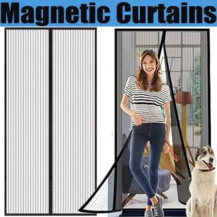 Anti Mosquito Net - Size 100x210cm - Magnetic Mesh Curtain - Screen Door Curtain Net - Hands Free Anti Mosquito Curtain - Automatic Closing Door Mesh - Anti Insect Bug Fly Partition Striped Door Curtain only for wooden door - Size 100x210cm
