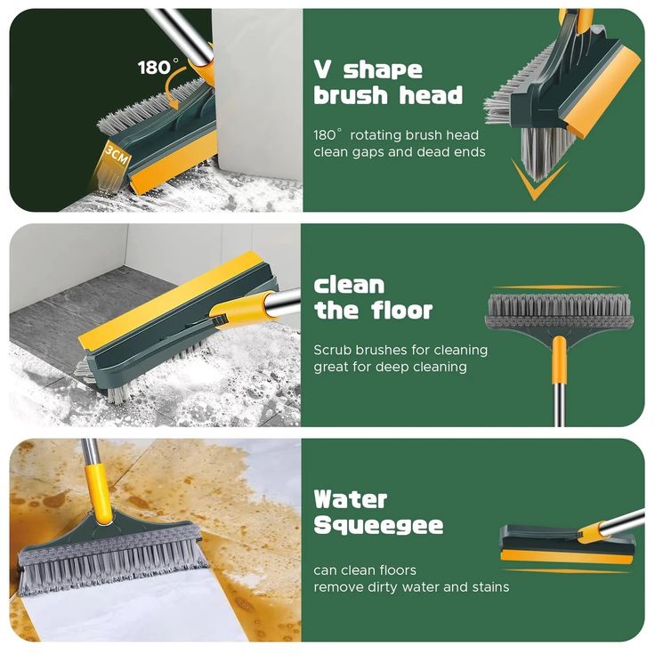 2-in-1 Floor Brush & Viper – Heavy Duty Scrub Brush with Squeegee